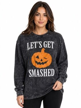 Spirit Halloween 'Let's Get Smashed' Acid Wash Pumpkin Long Sleeve Shirt - XL